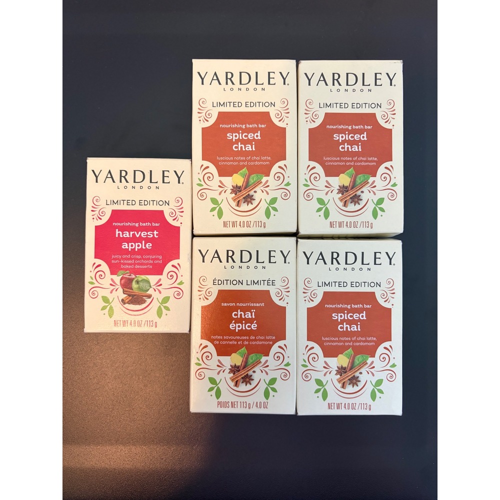 Yardley London Limited Edition Bath Bar Soap 5 Pack Spiced Chai Harvest Apple